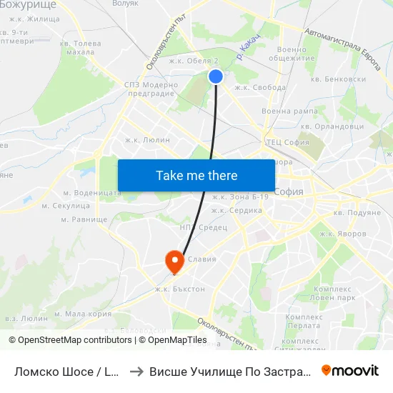 Ломско Шосе / Lomsko Shose to Висше Училище По Застраховане И Финанси map