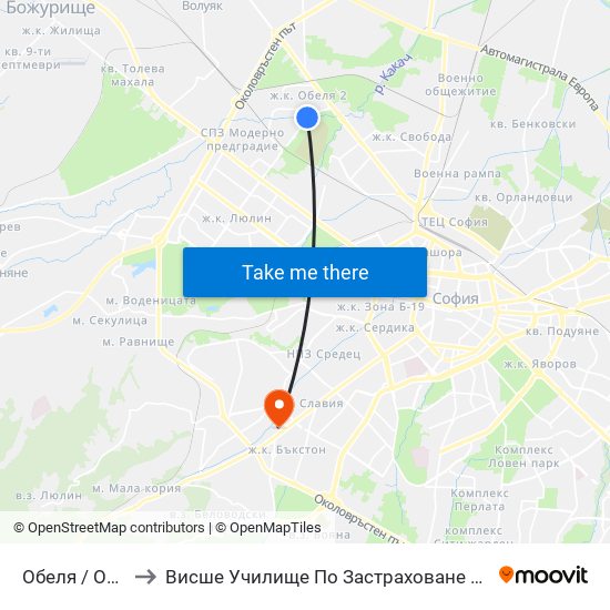 Обеля / Obelya to Висше Училище По Застраховане И Финанси map