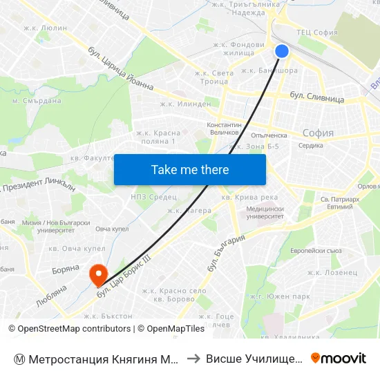 Ⓜ️ Метростанция Княгиня Мария Луиза / Kn. Maria Luisa Metro Station (6430) to Висше Училище По Застраховане И Финанси map