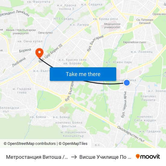 Метростанция Витоша / Vitosha Metro Station (0910) to Висше Училище По Застраховане И Финанси map