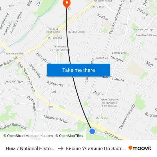 🎨 Ним / National History Museum (2458) to Висше Училище По Застраховане И Финанси map