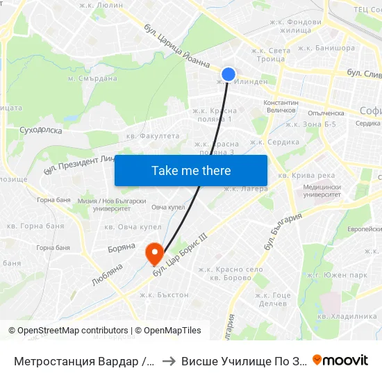 Ⓜ️ Метростанция Вардар / Vardar Metro Station (6453) to Висше Училище По Застраховане И Финанси map