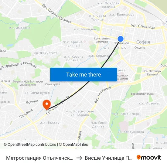Ⓜ️ Метростанция Опълченска / Opalchenska Metro Station (6407) to Висше Училище По Застраховане И Финанси map
