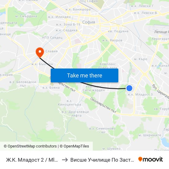 Ж.К. Младост 2 / Mladost 2 Qr. (0664) to Висше Училище По Застраховане И Финанси map