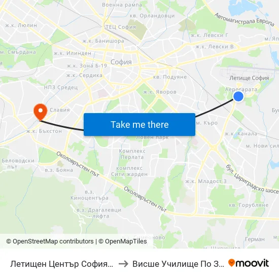 Летищен Център София / Sofia Airport Center (2797) to Висше Училище По Застраховане И Финанси map