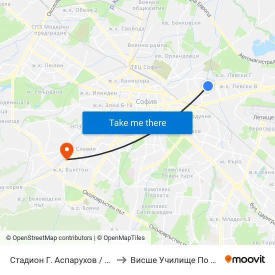 Стадион Г. Аспарухов / G. Asparuhov Stadium (1615) to Висше Училище По Застраховане И Финанси map