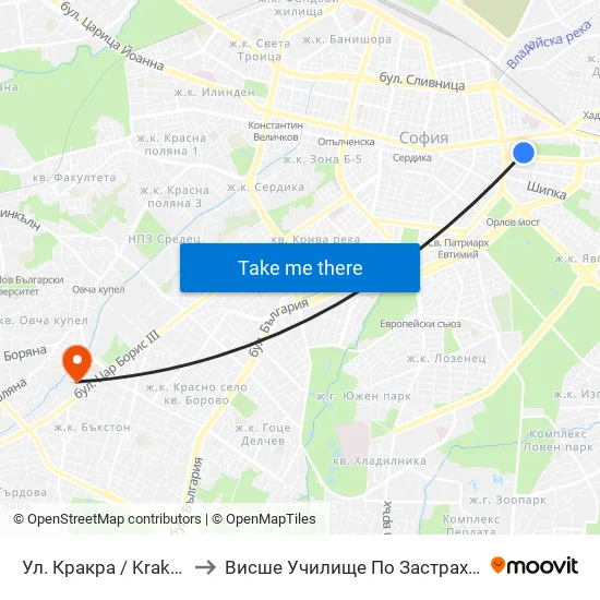 Ул. Кракра / Krakra St. (2012) to Висше Училище По Застраховане И Финанси map