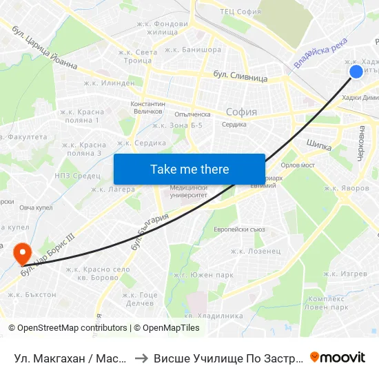 Ул. Макгахан / Macgahan St. (2040) to Висше Училище По Застраховане И Финанси map