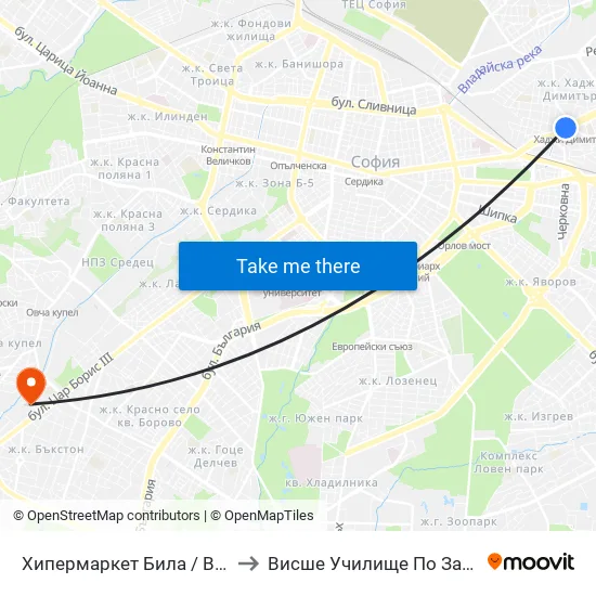Ⓜ️ Метростанция Хаджи Димитър / Hadzhi Dimitar Metro Station (2108) to Висше Училище По Застраховане И Финанси map