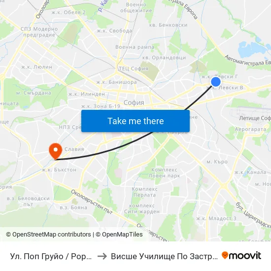 Ул. Поп Груйо / Pop Gruyu St. (2124) to Висше Училище По Застраховане И Финанси map