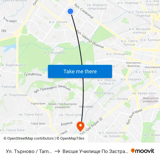 Ул. Търново / Tarnovo St. (2220) to Висше Училище По Застраховане И Финанси map