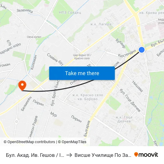 Ⓜ️ Бул. Акад. Ив. Гешов / Ivan Geshov Blvd. (2805) to Висше Училище По Застраховане И Финанси map