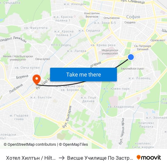 Хотел Хилтън / Hilton Hotel (0399) to Висше Училище По Застраховане И Финанси map
