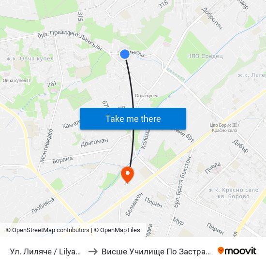 Ул. Лиляче / Lilyache St. (2032) to Висше Училище По Застраховане И Финанси map
