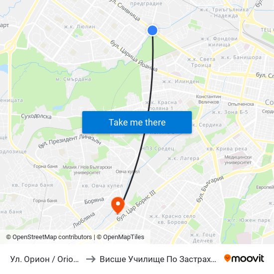 Ул. Орион / Orion St. (2093) to Висше Училище По Застраховане И Финанси map
