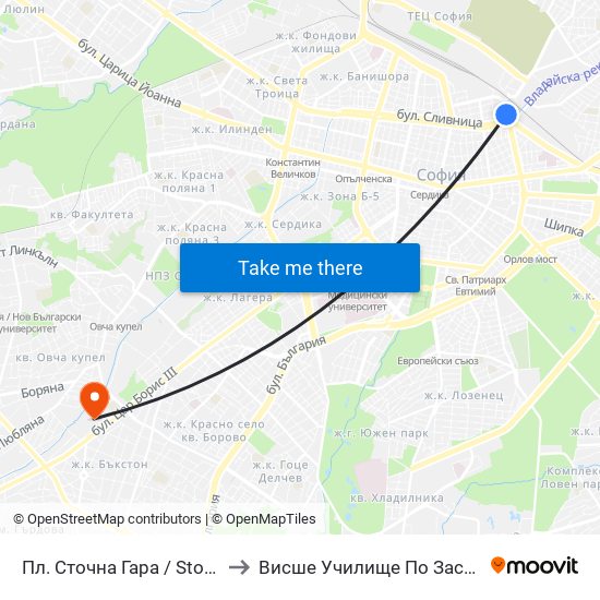 Пл. Сточна Гара / Stochna Gara Sq (1318) to Висше Училище По Застраховане И Финанси map