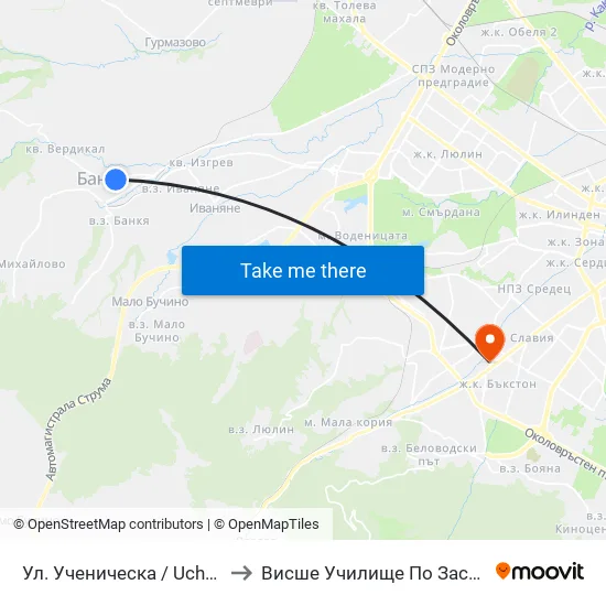 Ул. Ученическа / Uchenicheska St. (6347) to Висше Училище По Застраховане И Финанси map