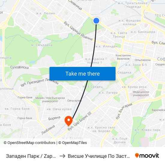 Западен Парк / Zapaden Park (1251) to Висше Училище По Застраховане И Финанси map