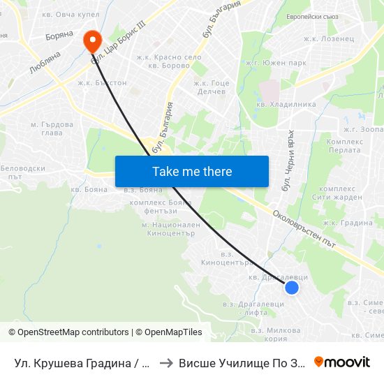 Ул. Крушева Градина / Krusheva Gradina St (6706) to Висше Училище По Застраховане И Финанси map