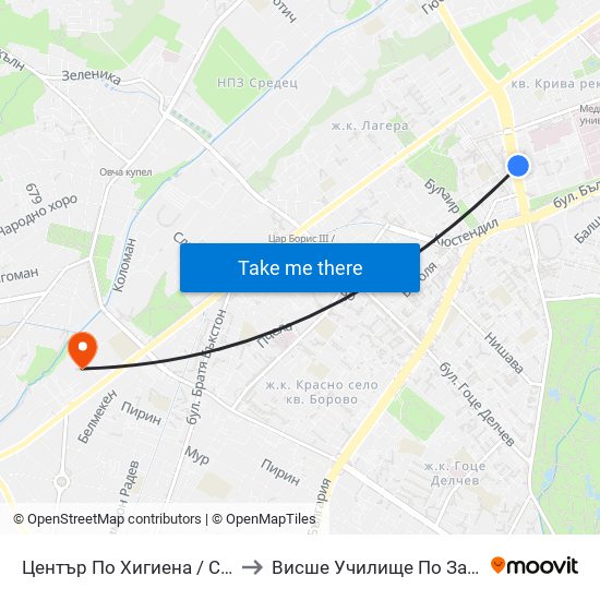 Център По Хигиена / Centre Of Hygiene (2342) to Висше Училище По Застраховане И Финанси map