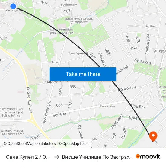 Овча Купел 2 / Ovcha Kupel 2 to Висше Училище По Застраховане И Финанси map