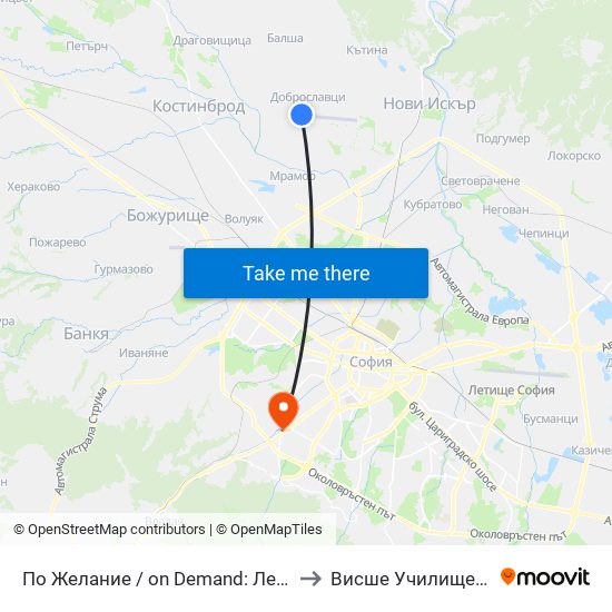 Летище Доброславци / Dobroslavtsi Airport (1002) to Висше Училище По Застраховане И Финанси map