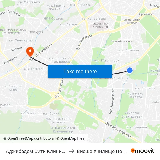 Аджибадем Сити Клиник / Acibadem City Clinic (2779) to Висше Училище По Застраховане И Финанси map