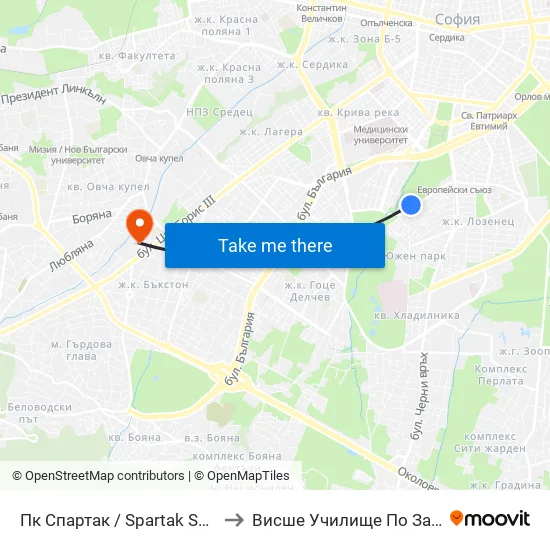 Ж.К. Лозенец / Lozenets Qr. (6639) to Висше Училище По Застраховане И Финанси map