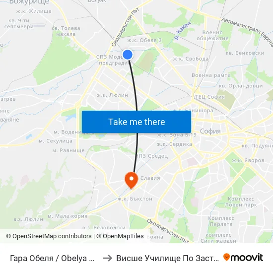 Гара Обеля / Obelya Train Station (6652) to Висше Училище По Застраховане И Финанси map