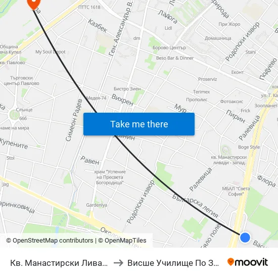 Кв. Манастирски Ливади / Manastirski Livadi Qr to Висше Училище По Застраховане И Финанси map