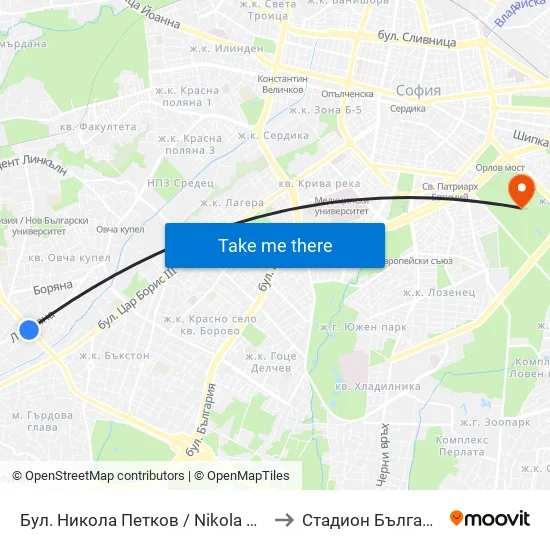Бул. Никола Петков / Nikola Petkov Blvd. (0350) to Стадион Българска Армия map