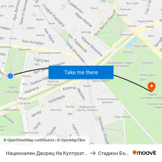 Ⓜ️ Национален Дворец На Културата / National Palace Of Culture (1139) to Стадион Българска Армия map