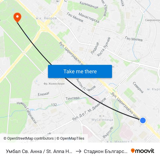 Умбал Св. Анна / St. Anna Hospital (1196) to Стадион Българска Армия map