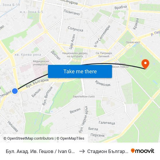 Бул. Акад. Ив. Гешов / Ivan Geshov Blvd. (0275) to Стадион Българска Армия map