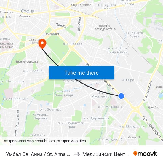 Умбал Св. Анна / St. Anna Hospital (1194) to Медицински Център Лозенец map