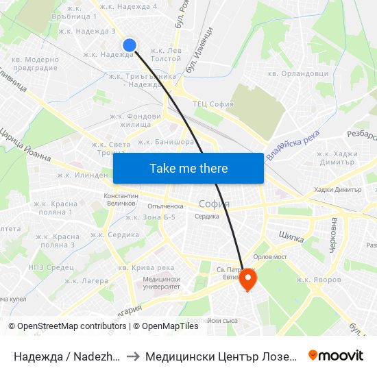 Надежда / Nadezhda to Медицински Център Лозенец map