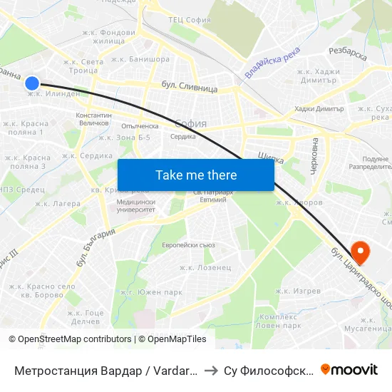 Метростанция Вардар / Vardar Metro Station (1045) to Су Философски Факултет map