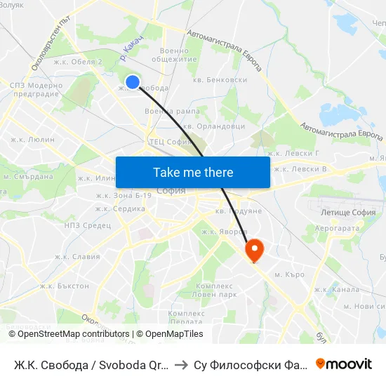 Ж.К. Свобода / Svoboda Qr. (0686) to Су Философски Факултет map