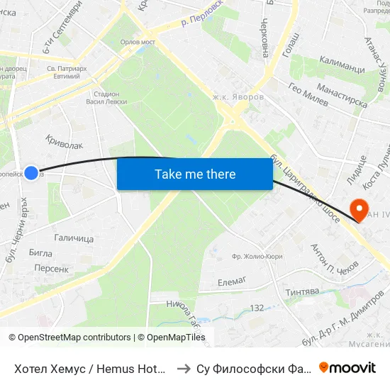 Ⓜ️ Хотел Хемус / Hemus Hotel (2329) to Су Философски Факултет map