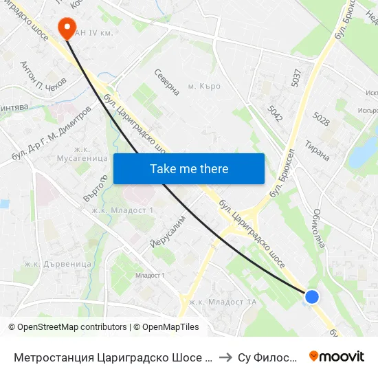 Ⓜ️ Метростанция Цариградско Шосе / Tsarigradsko Shosse Metro Station (1016) to Су Философски Факултет map