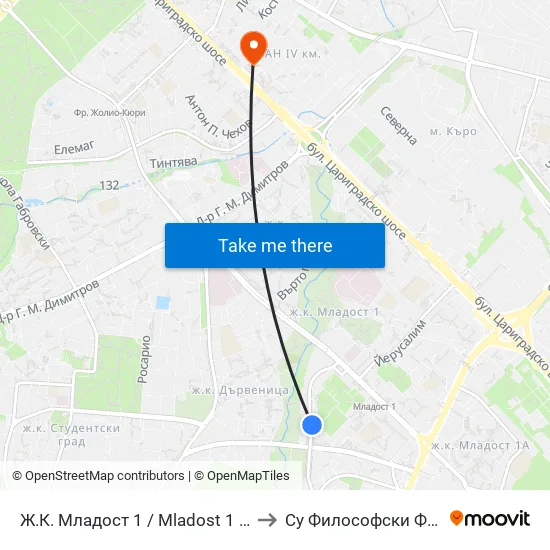 Ж.К. Младост 1 / Mladost 1 Qr. (0661) to Су Философски Факултет map