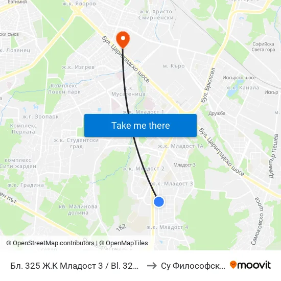 Бл. 325 Ж.К Младост 3 / Bl. 325, Mladost 3 Qr. (2489) to Су Философски Факултет map