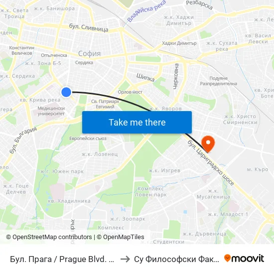 Бул. Прага / Prague Blvd. (0365) to Су Философски Факултет map