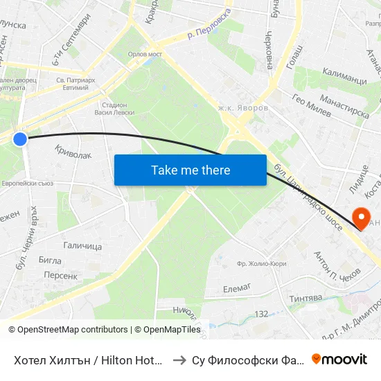 Хотел Хилтън / Hilton Hotel (0397) to Су Философски Факултет map
