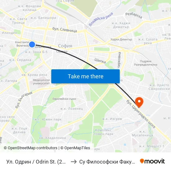 Ул. Одрин / Odrin St. (2075) to Су Философски Факултет map