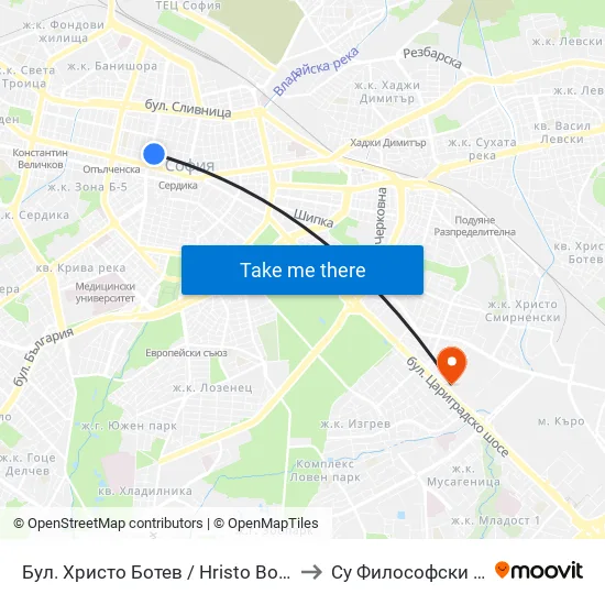 Бул. Христо Ботев / Hristo Botev Blvd. (0383) to Су Философски Факултет map