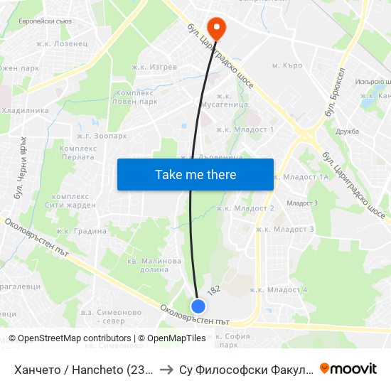 Ханчето / Hancheto (2300) to Су Философски Факултет map