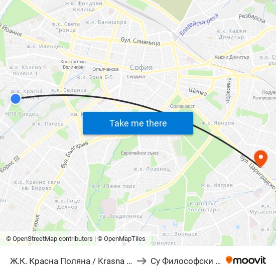 Ж.К. Красна Поляна / Krasna Polyana (0633) to Су Философски Факултет map