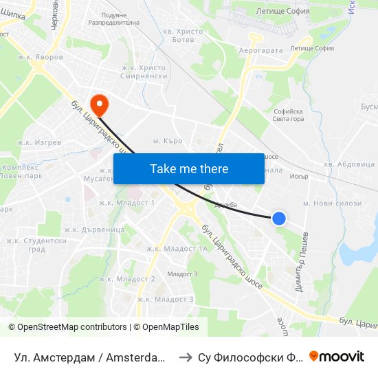 Ул. Амстердам / Amsterdam St. (2587) to Су Философски Факултет map