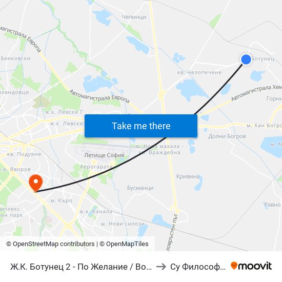 Ж.К. Ботунец 2 - По Желание / Botunets 2 Qr. - on Demand (0585) to Су Философски Факултет map